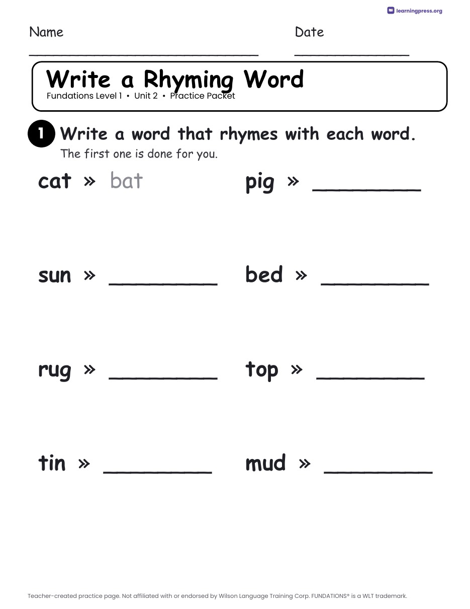 Preview page 2 of Fundations Level 1 Unit 2 Worksheets