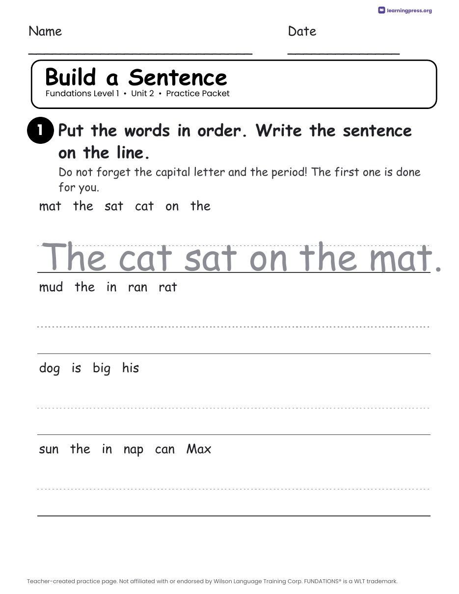 Preview page 3 of Fundations Level 1 Unit 2 Worksheets