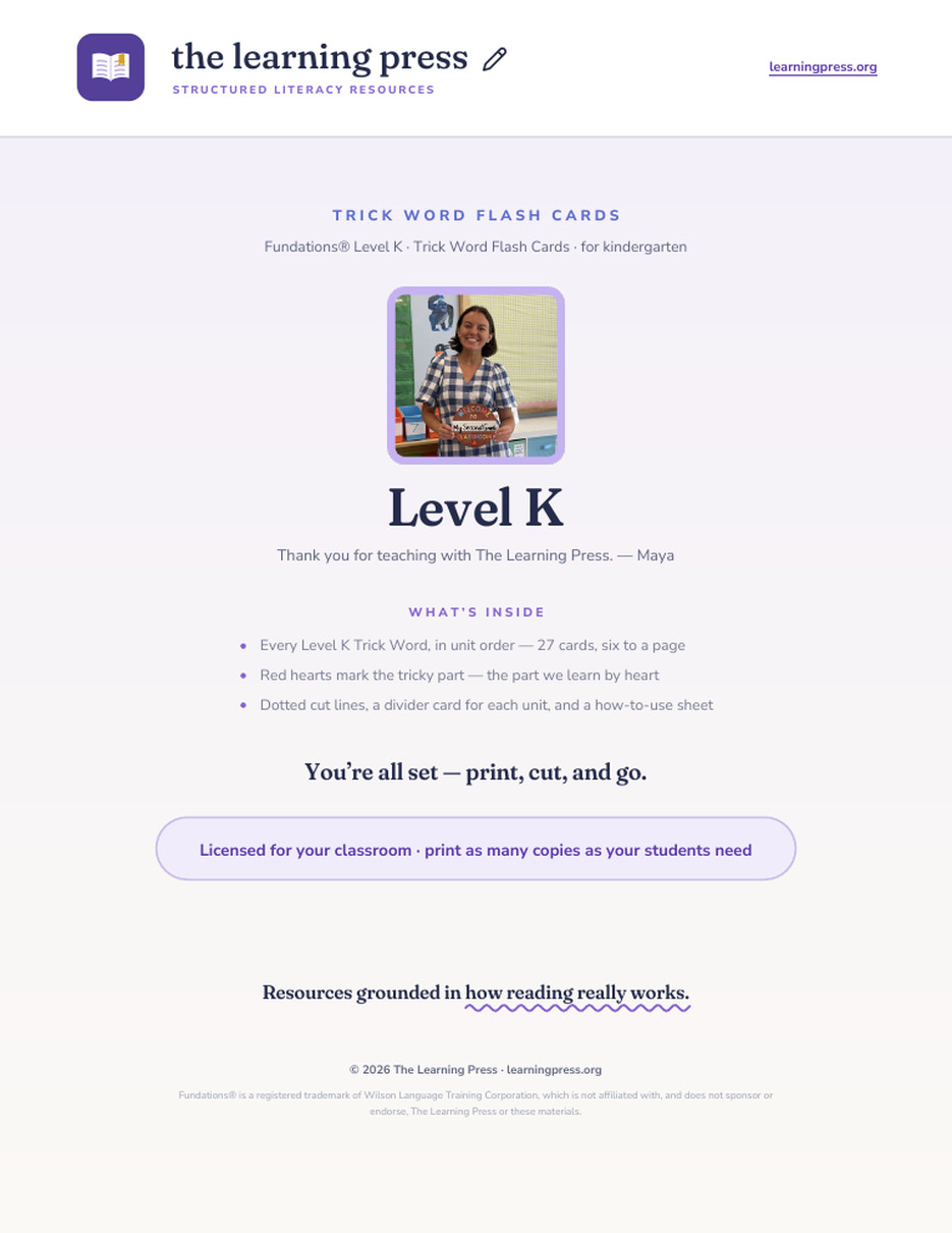 Preview page 1 of Fundations Trick Word Flash Cards — Bundle (All Levels K–3)