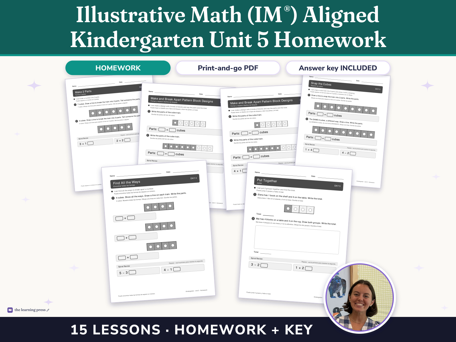 Preview page 1 of Illustrative Math (IM®) Aligned Kindergarten Unit 5 Homework: Composing and Decomposing Numbers to 10