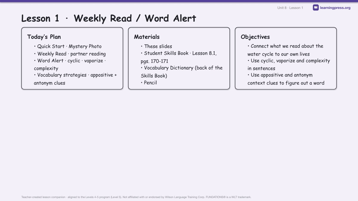 Preview page 1 of Fundations Level 5 Unit 8 Lesson Slides
