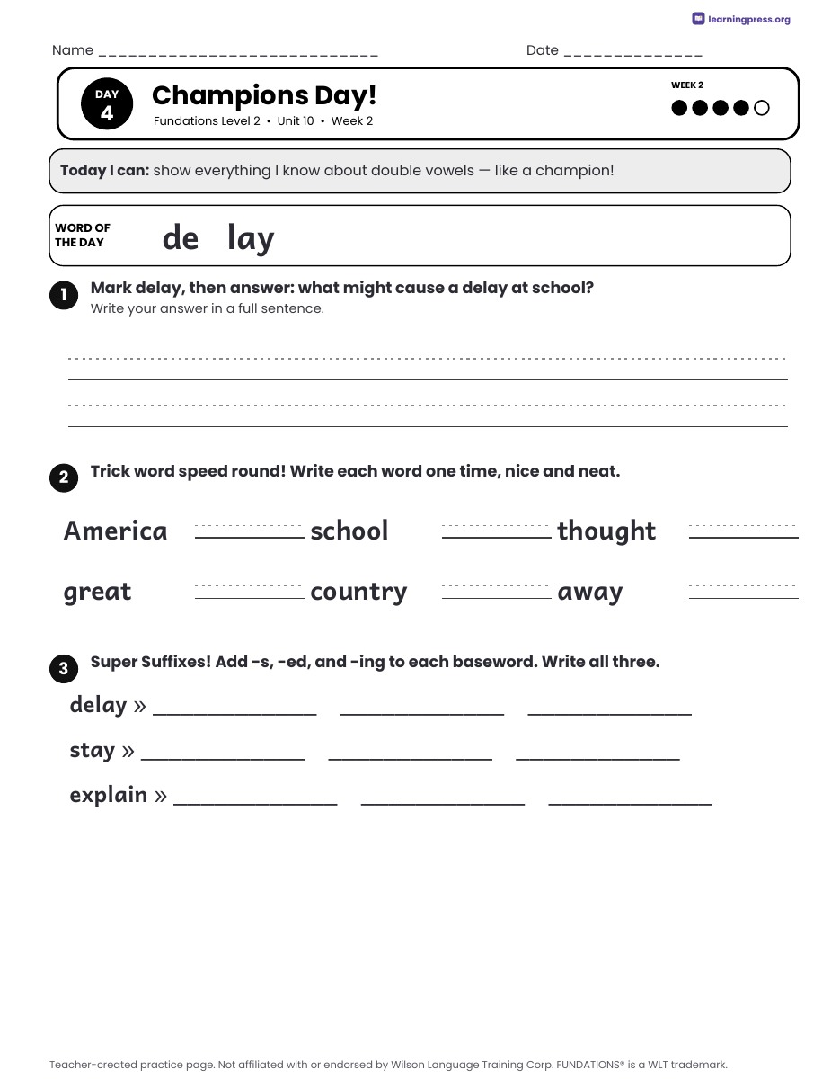 Preview page 4 of Fundations Level 2 Unit 10 Daily Lesson Work Pages