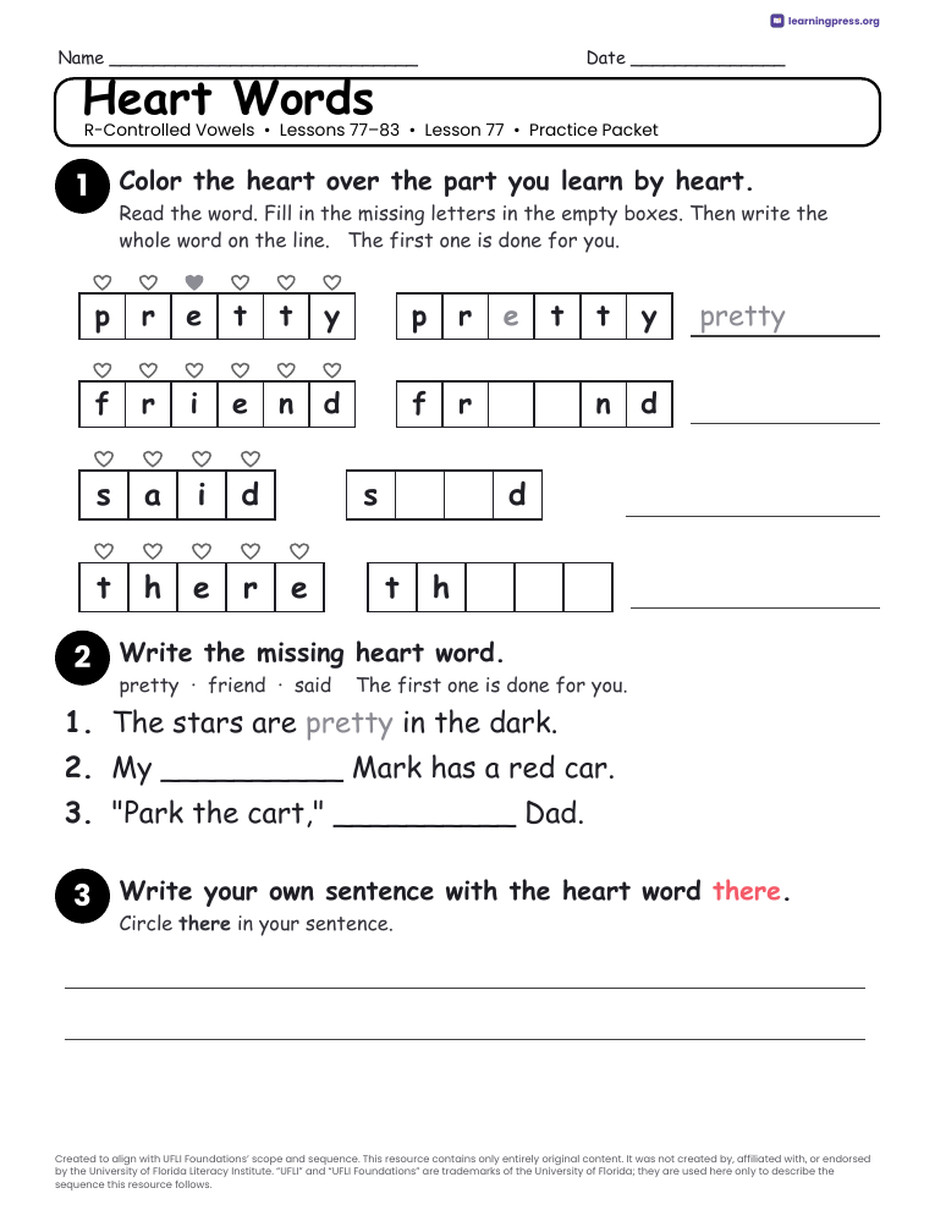 Preview page 3 of UFLI Aligned Worksheets · Lessons 77 – 83 · R-Controlled Unit Bundle