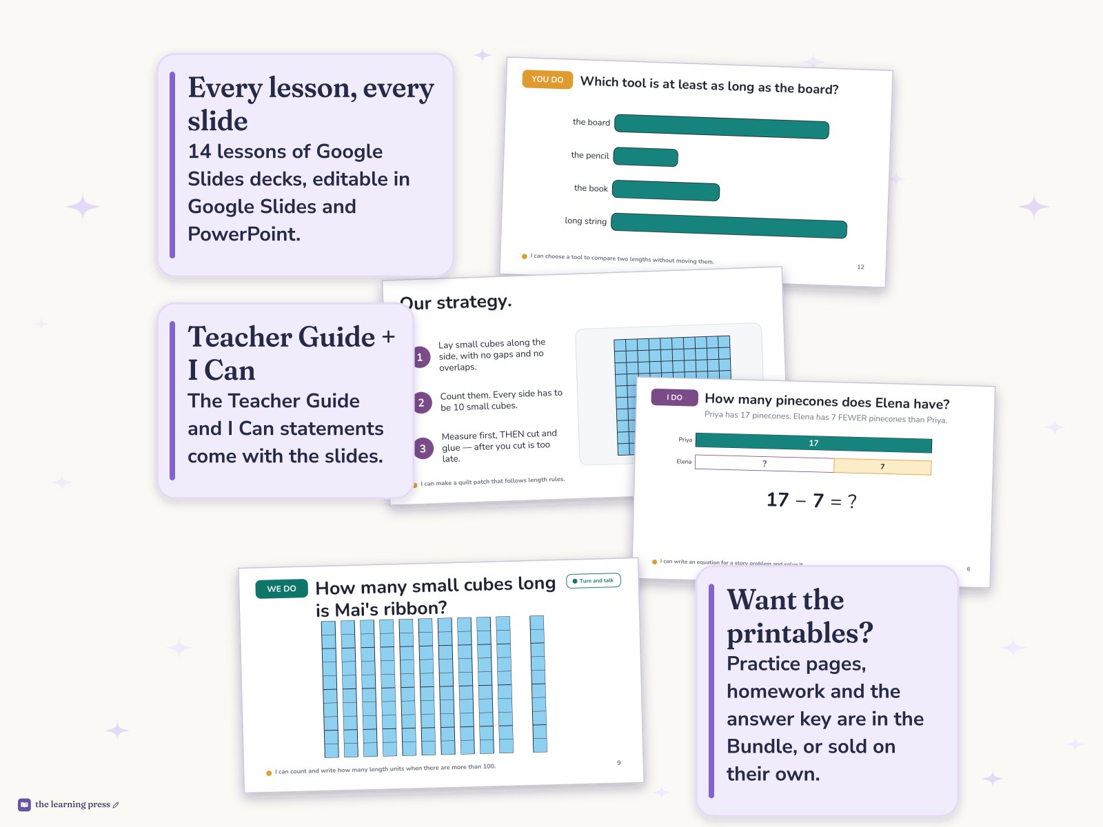 Preview page 4 of Illustrative Math (IM®) Aligned 1st Grade Unit 6 Slides: Length Measurements Within 120 Units