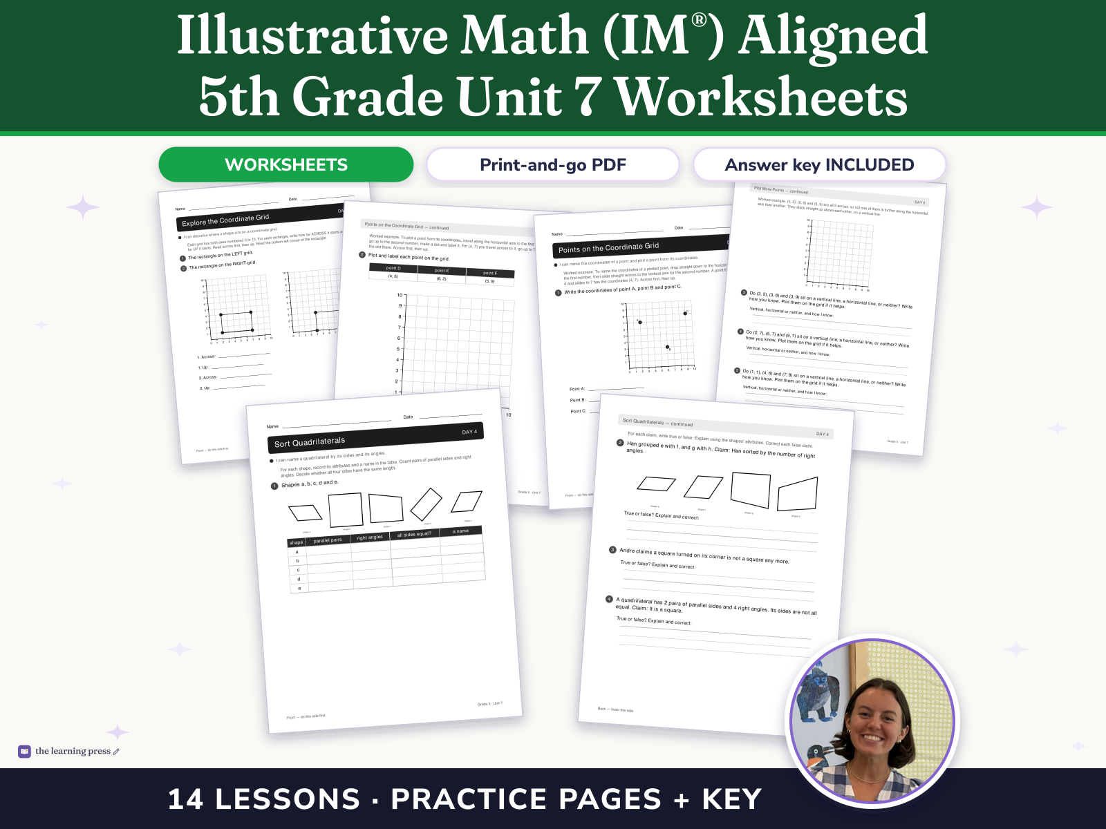 Preview page 1 of Illustrative Math (IM®) Aligned 5th Grade Unit 7 Worksheets: Shapes on the Coordinate Grid