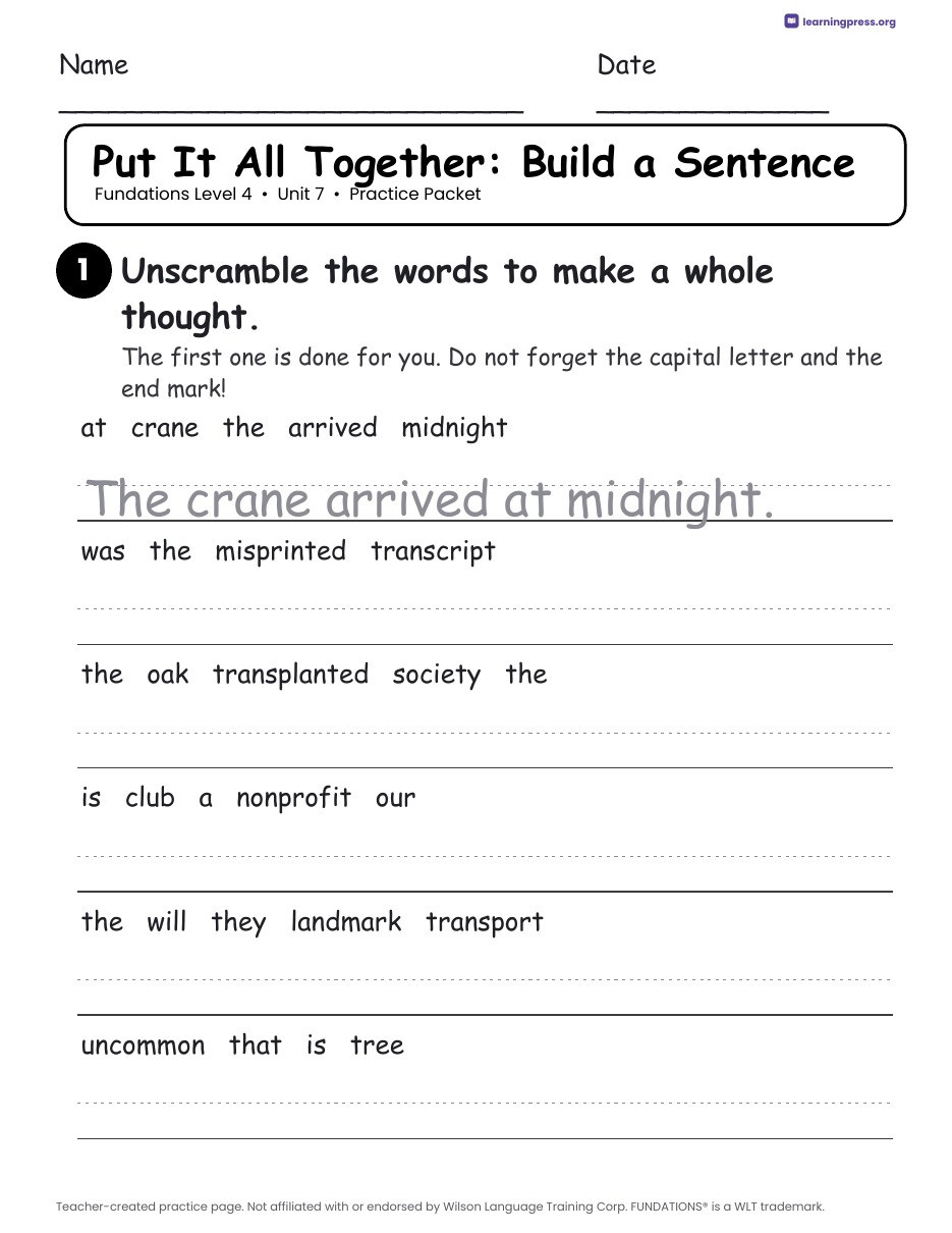 Preview page 4 of Fundations Level 4 Unit 7 Worksheets