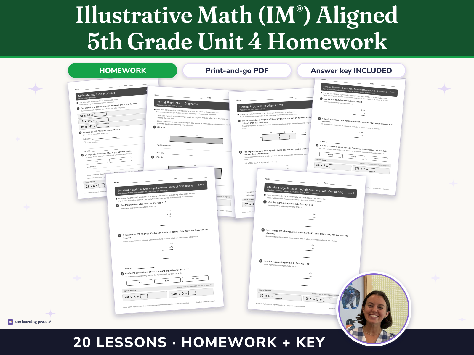Preview page 1 of Illustrative Math (IM®) Aligned 5th Grade Unit 4 Homework: Wrapping Up Multiplication and Division with Multi-Digit Numbers