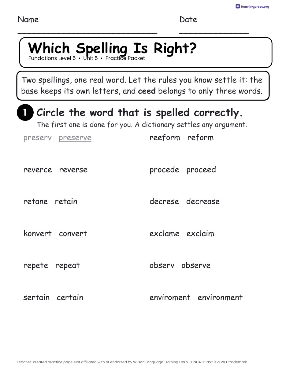 Preview page 2 of Fundations Level 5 Unit 5 Worksheets