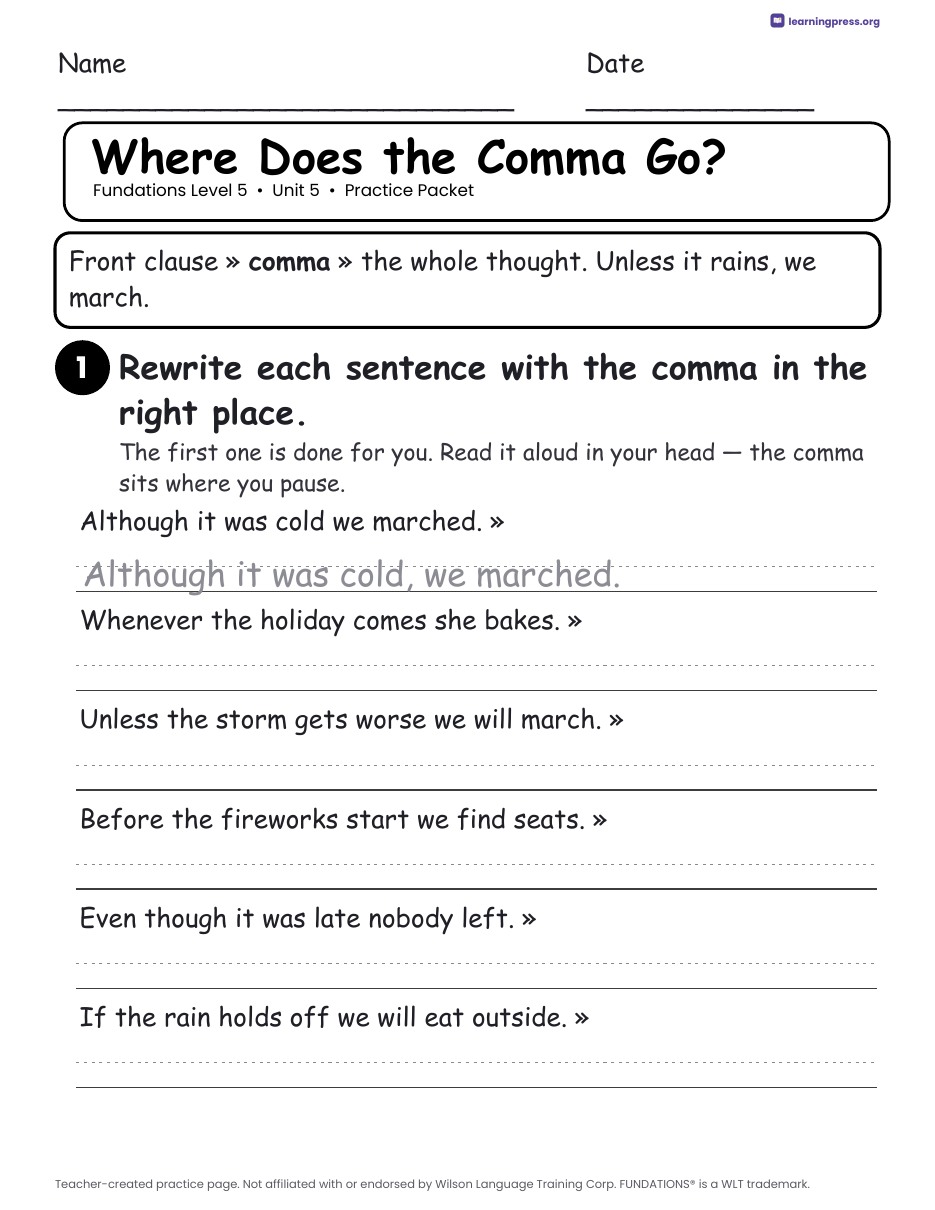 Preview page 3 of Fundations Level 5 Unit 5 Worksheets