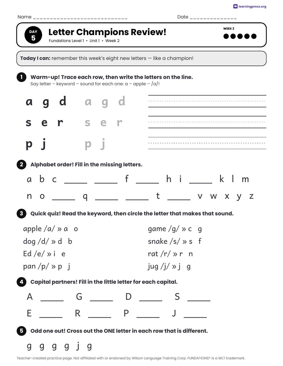 Preview page 3 of Fundations Level 1 Unit 1 Daily Lesson Work Pages