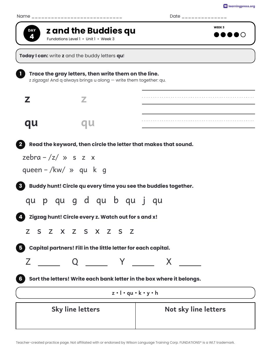 Preview page 4 of Fundations Level 1 Unit 1 Daily Lesson Work Pages