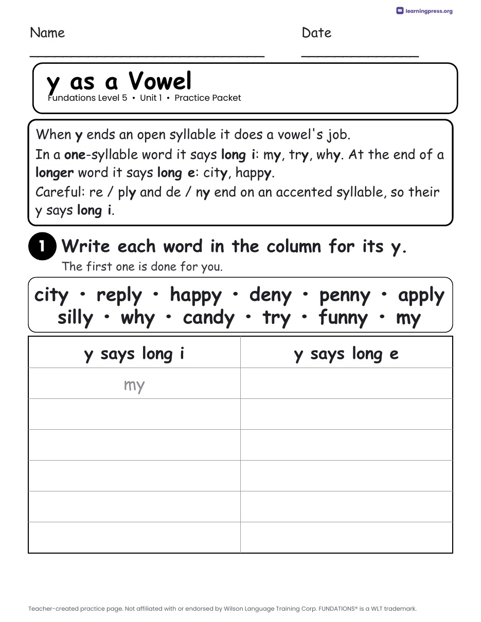 Preview page 1 of Fundations Level 5 — Full-Year Worksheets Bundle (All Units 1–15)