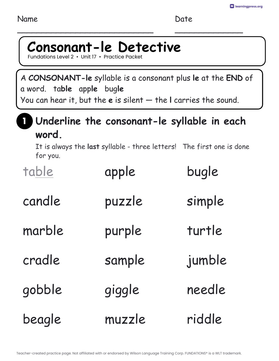 Preview page 1 of Fundations Level 2 Unit 17 Worksheets