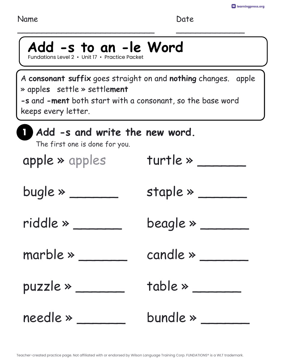 Preview page 2 of Fundations Level 2 Unit 17 Worksheets