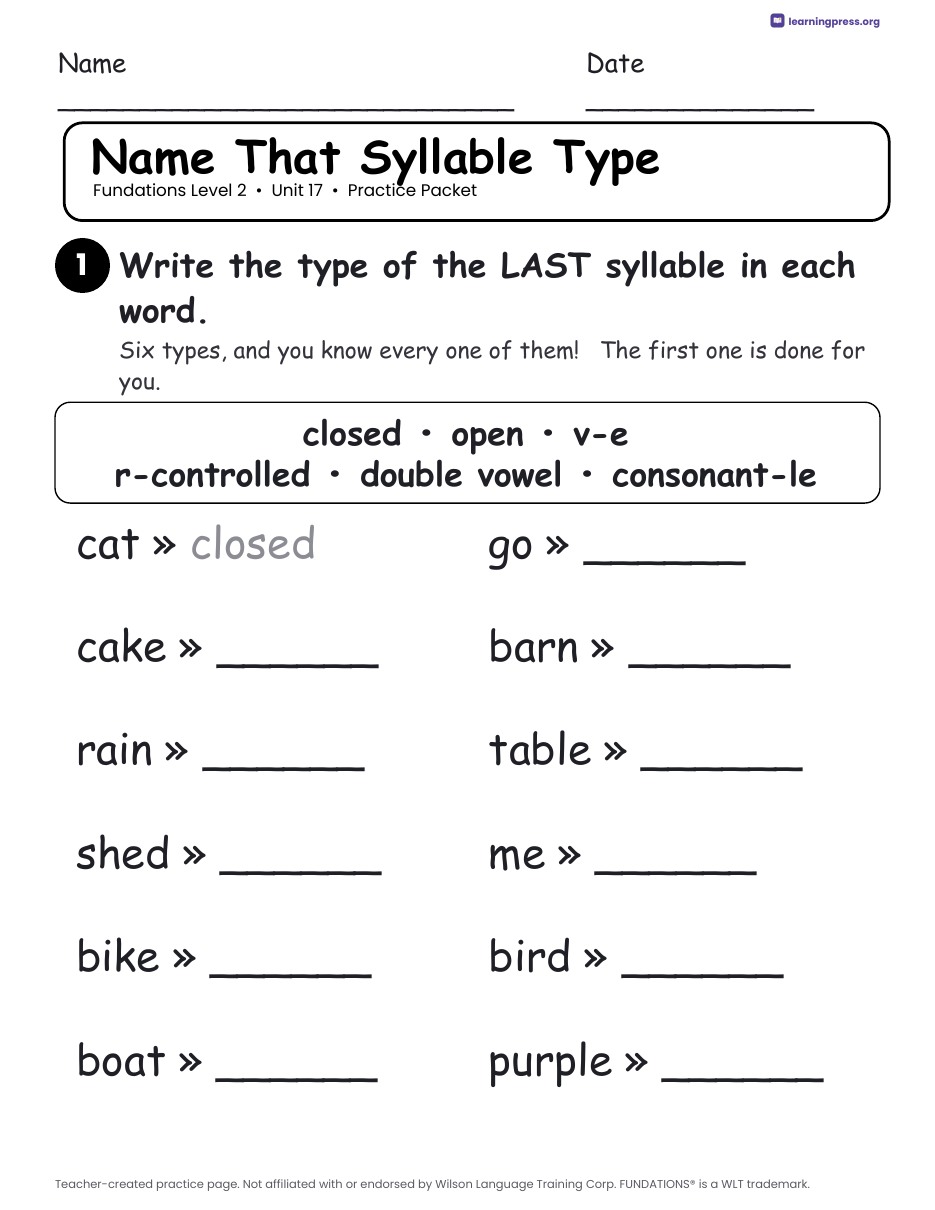 Preview page 4 of Fundations Level 2 Unit 17 Worksheets