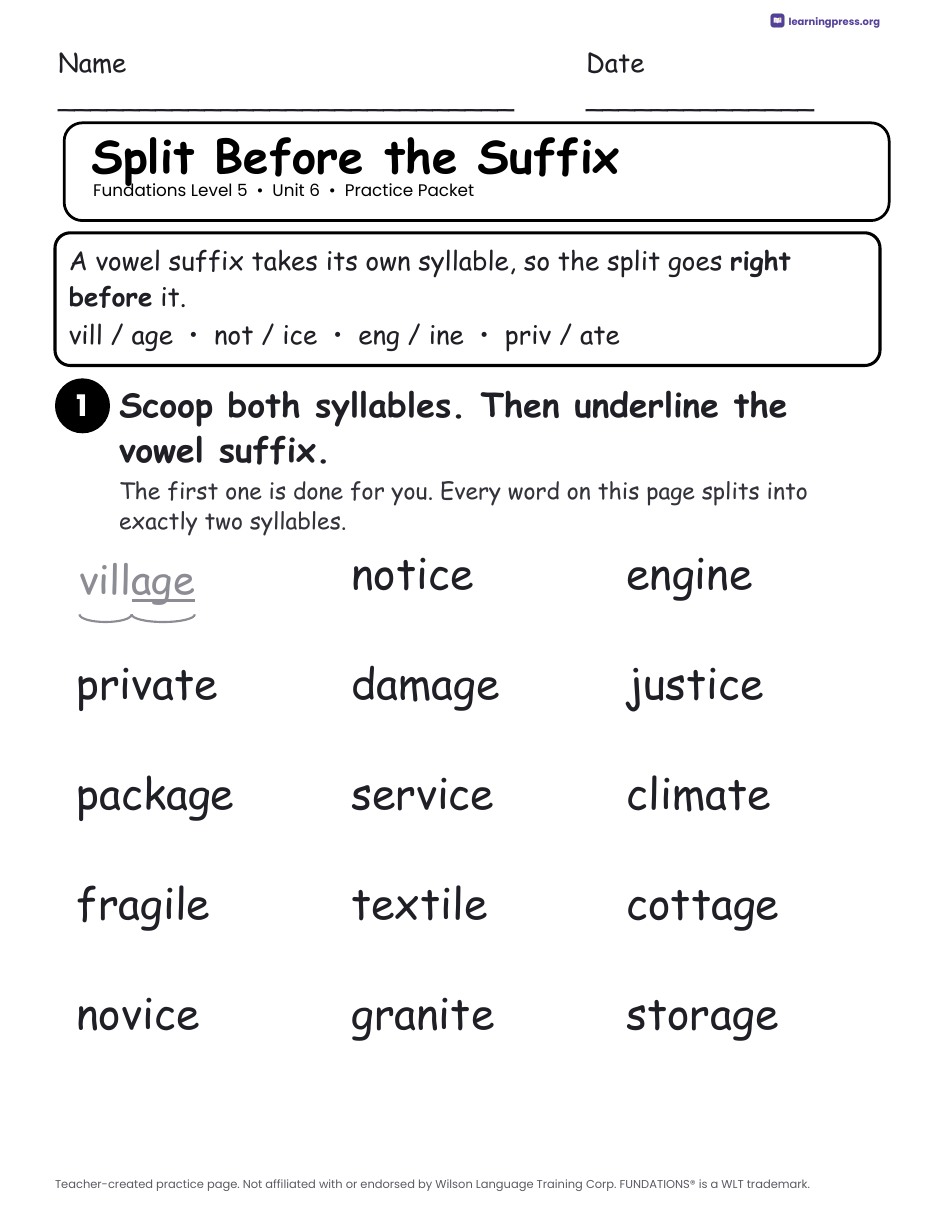 Preview page 2 of Fundations Level 5 Unit 6 Worksheets