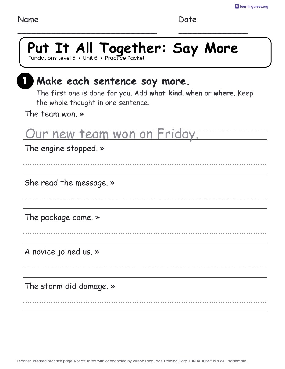 Preview page 4 of Fundations Level 5 Unit 6 Worksheets