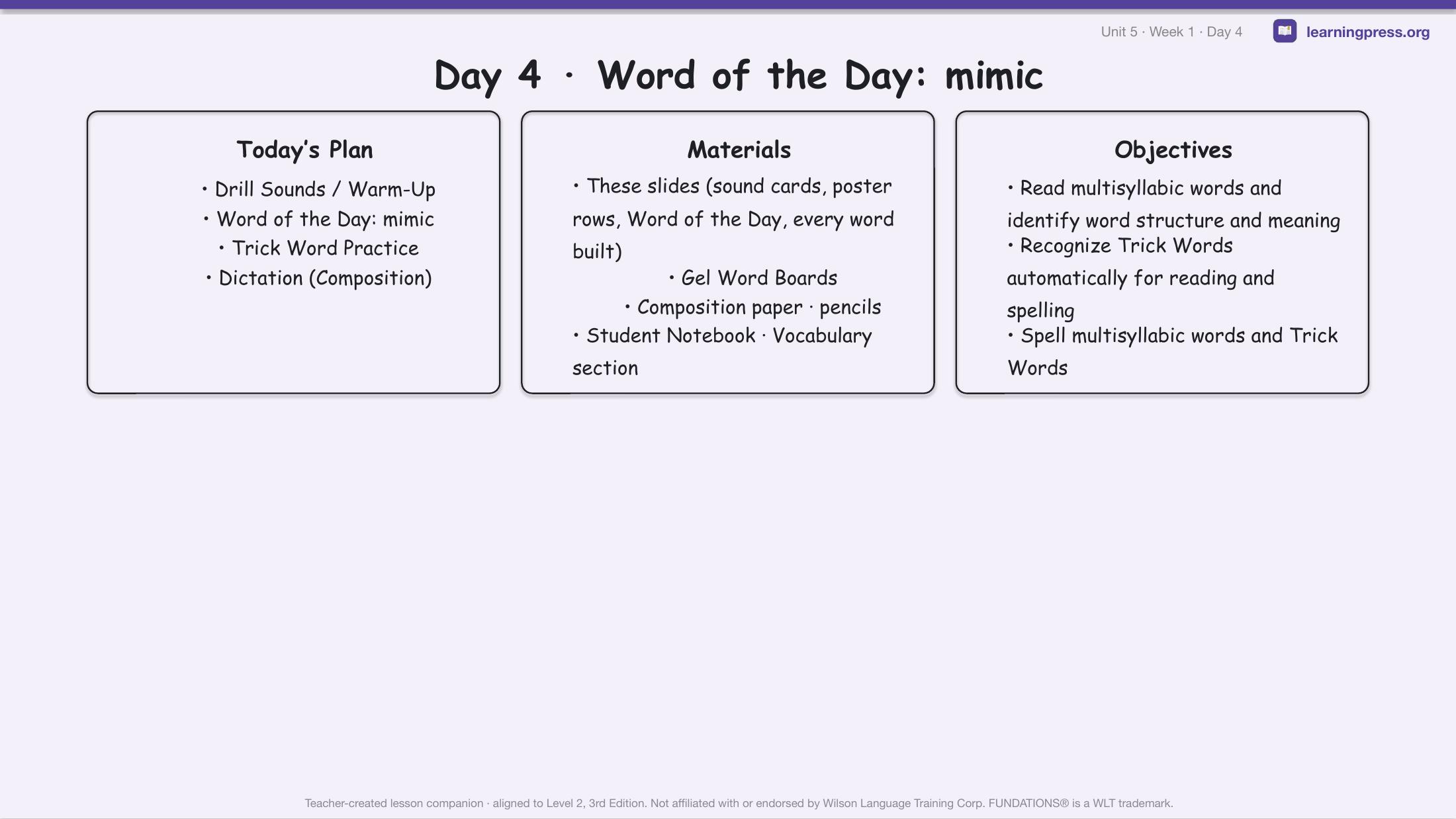 Preview page 2 of Fundations Level 2 Unit 5 Lesson Slides – 3rd Edition Aligned