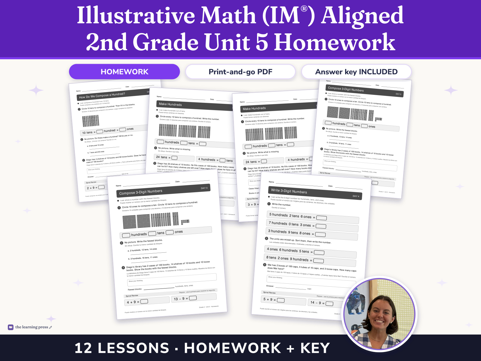 Preview page 1 of Illustrative Math (IM®) Aligned 2nd Grade Unit 5 Homework: Numbers to 1,000