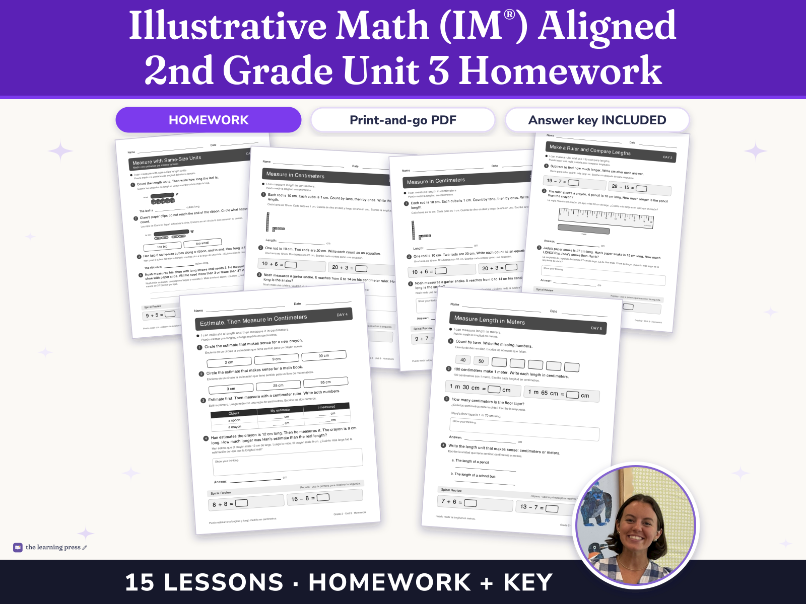 Preview page 1 of Illustrative Math (IM®) Aligned 2nd Grade Unit 3 Homework: Measuring Length