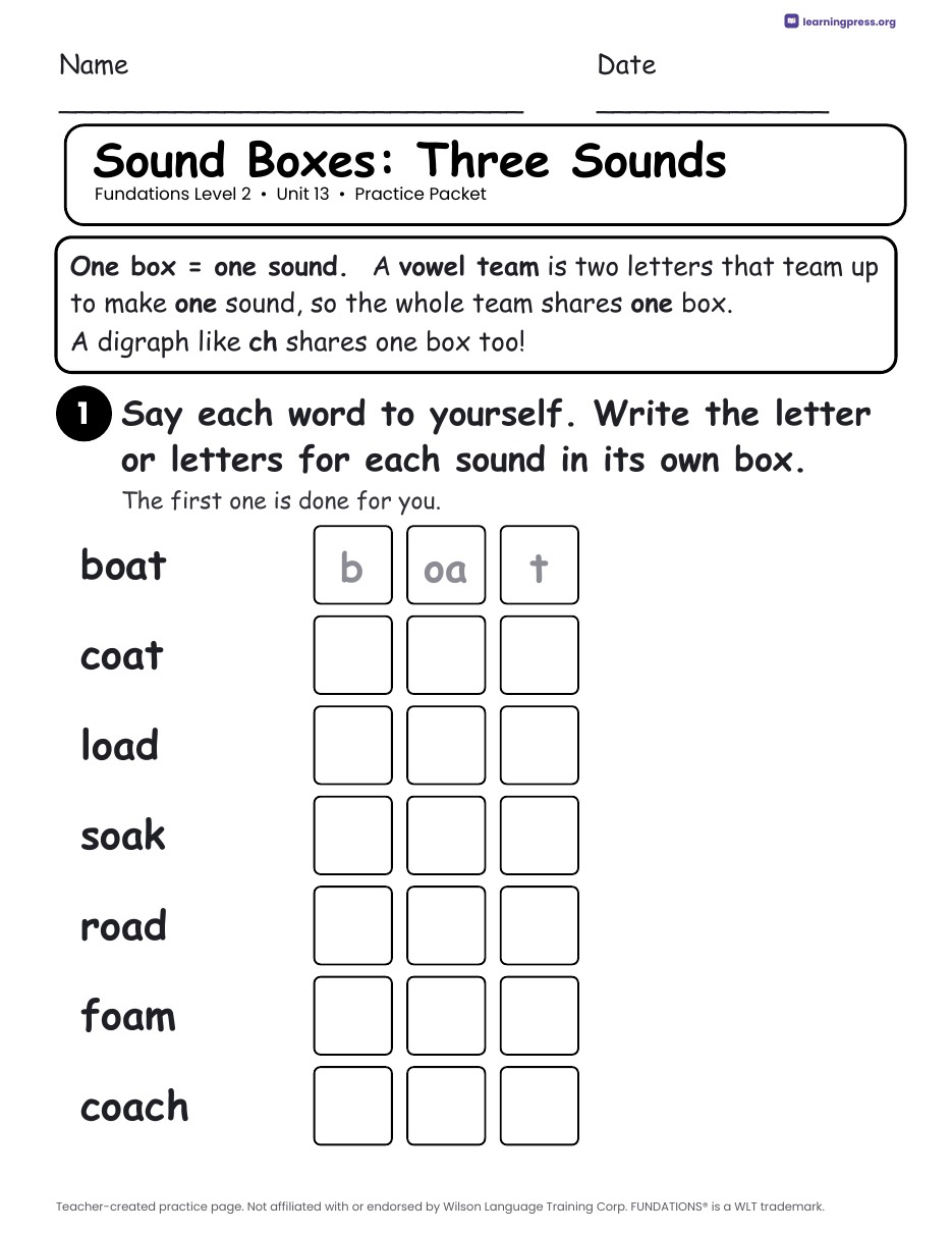 Preview page 1 of Fundations Level 2 Unit 13 Worksheets