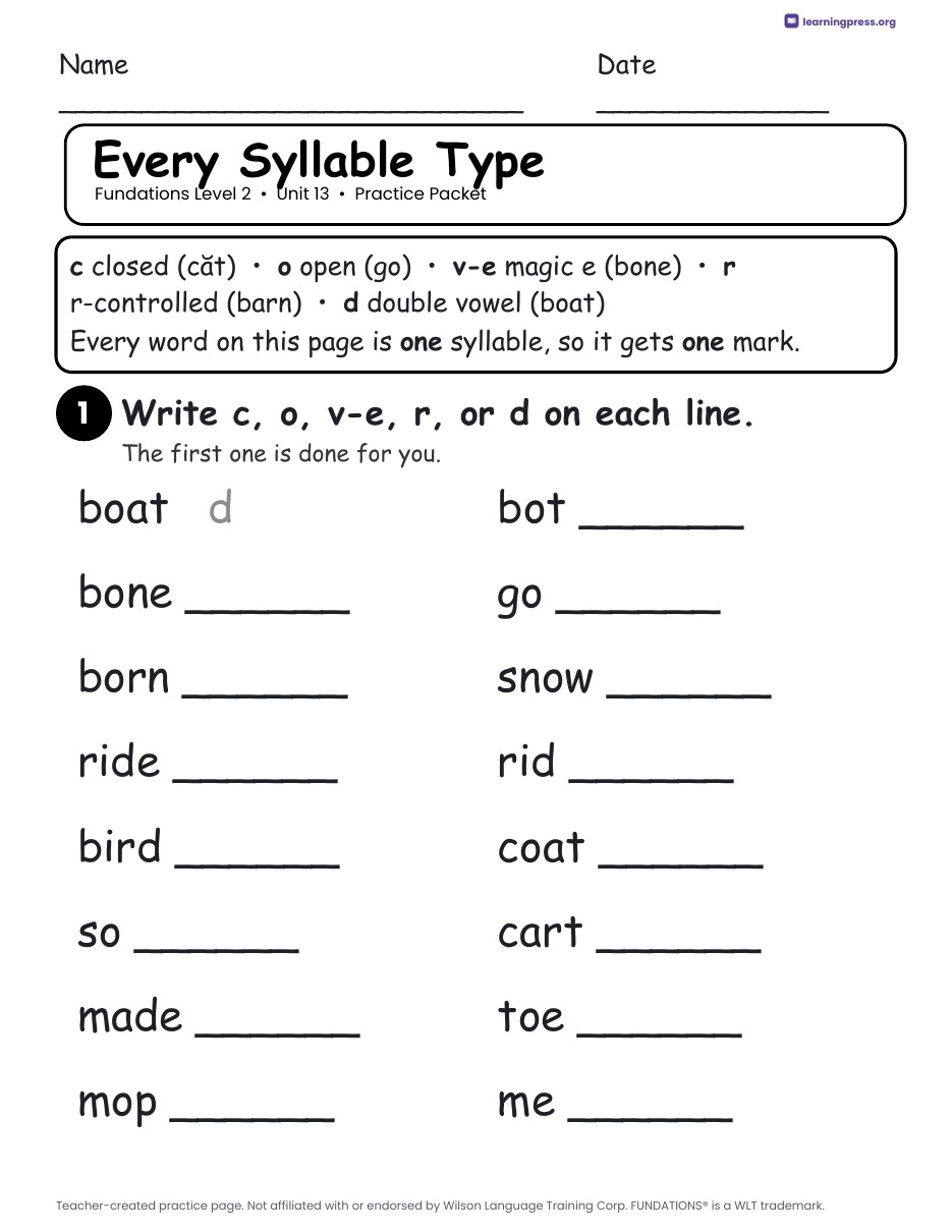 Preview page 2 of Fundations Level 2 Unit 13 Worksheets