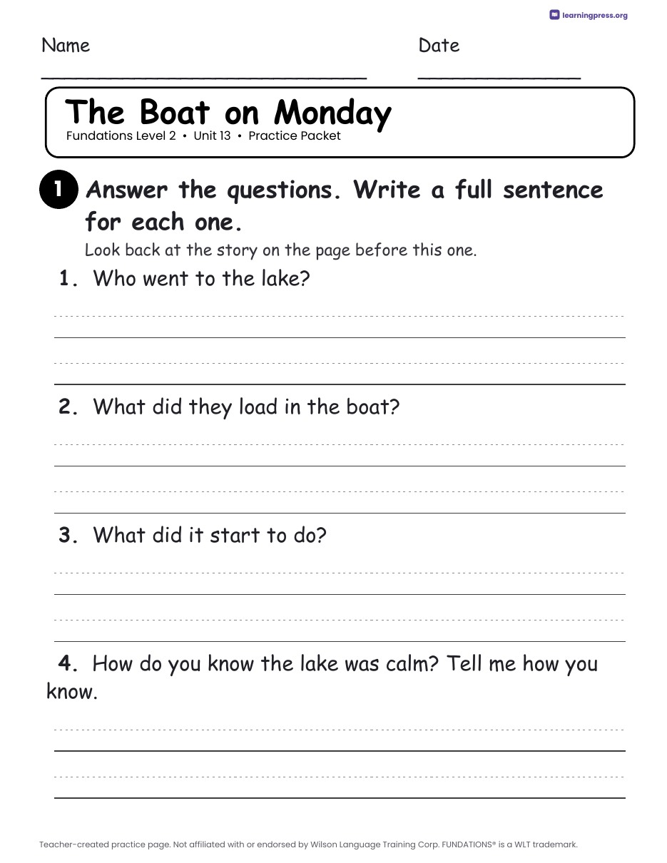 Preview page 3 of Fundations Level 2 Unit 13 Worksheets