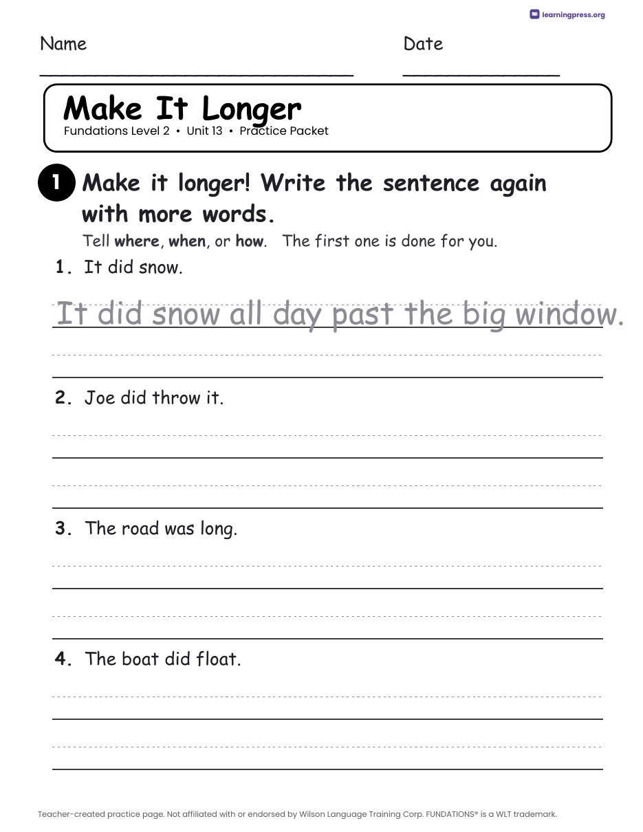 Preview page 4 of Fundations Level 2 Unit 13 Worksheets