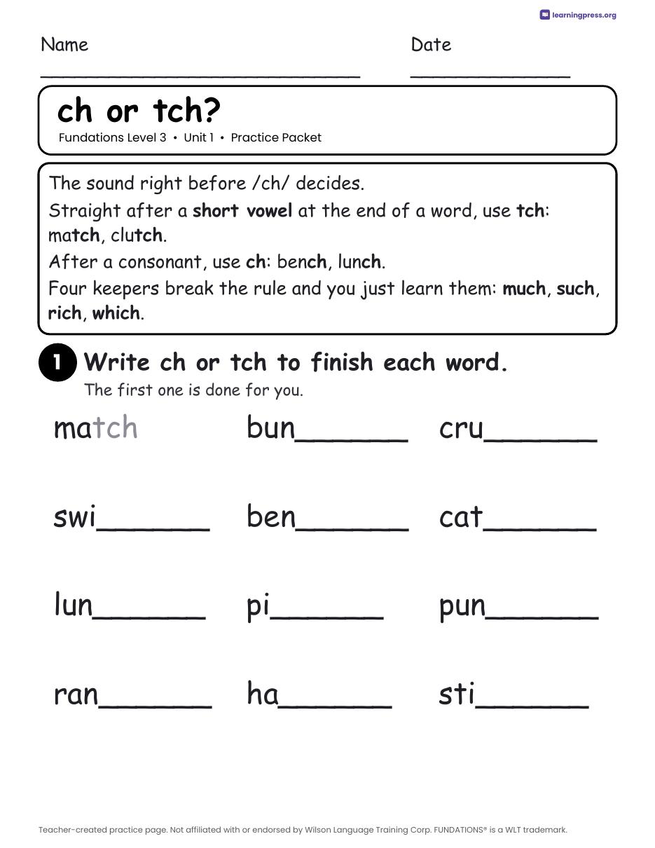 Preview page 4 of Free Fundations Level 3 Unit 1 Worksheets Sample