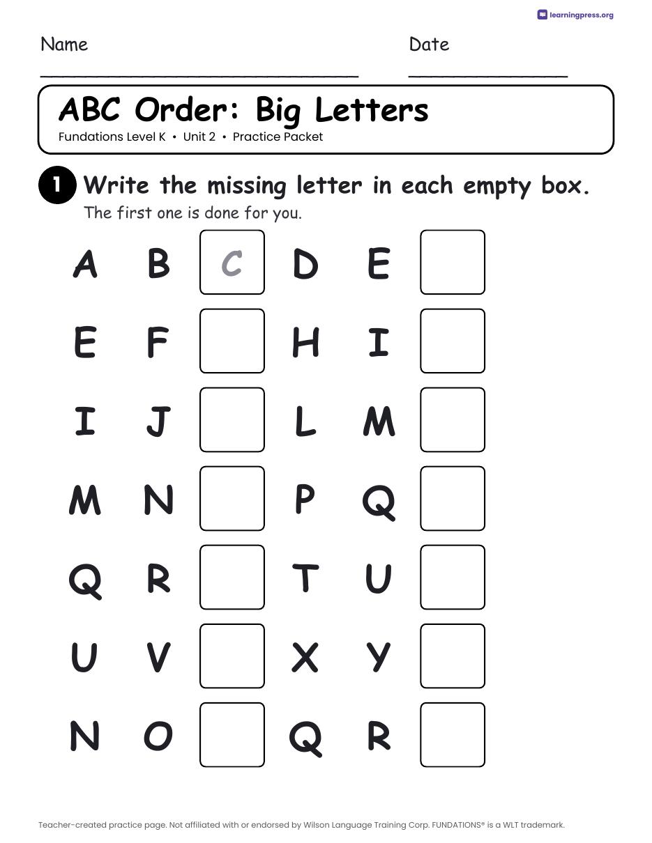Preview page 2 of Fundations Level K — Full-Year Worksheets Bundle (All Units 1–5)