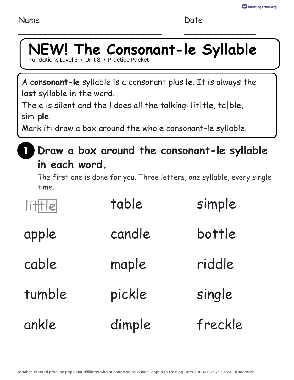 Preview page 1 of Fundations Level 3 Unit 8 Worksheets
