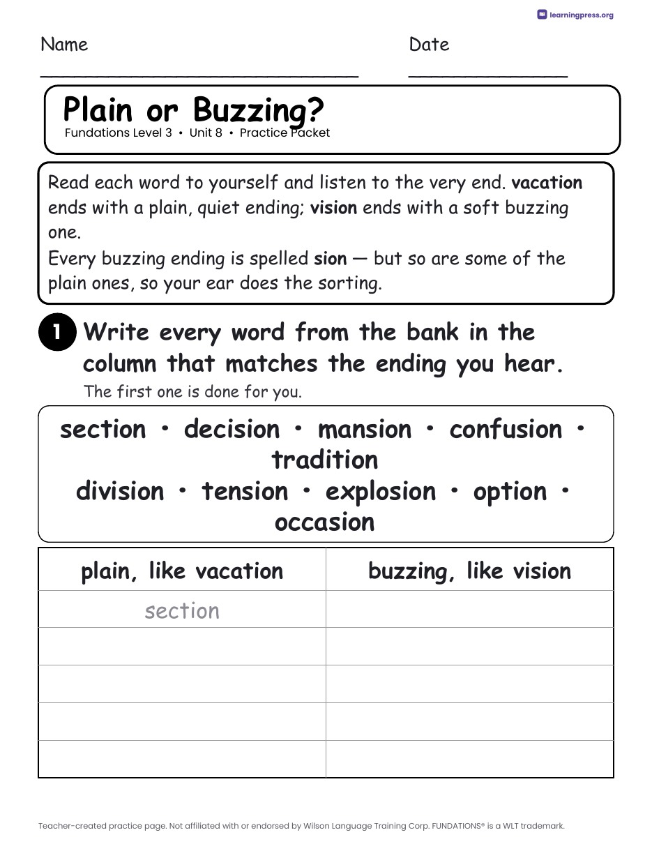 Preview page 2 of Fundations Level 3 Unit 8 Worksheets