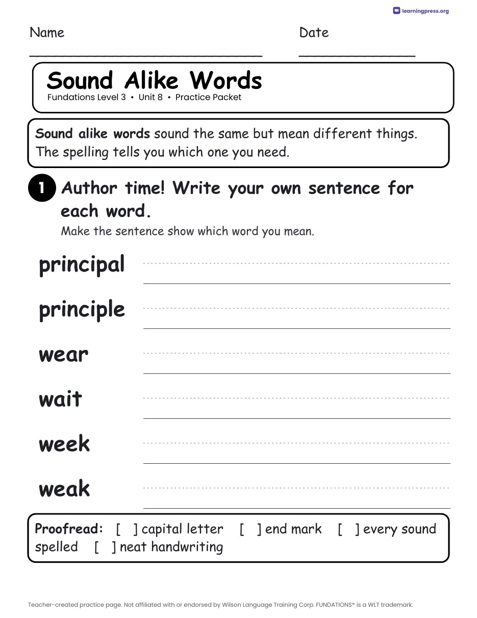 Preview page 3 of Fundations Level 3 Unit 8 Worksheets