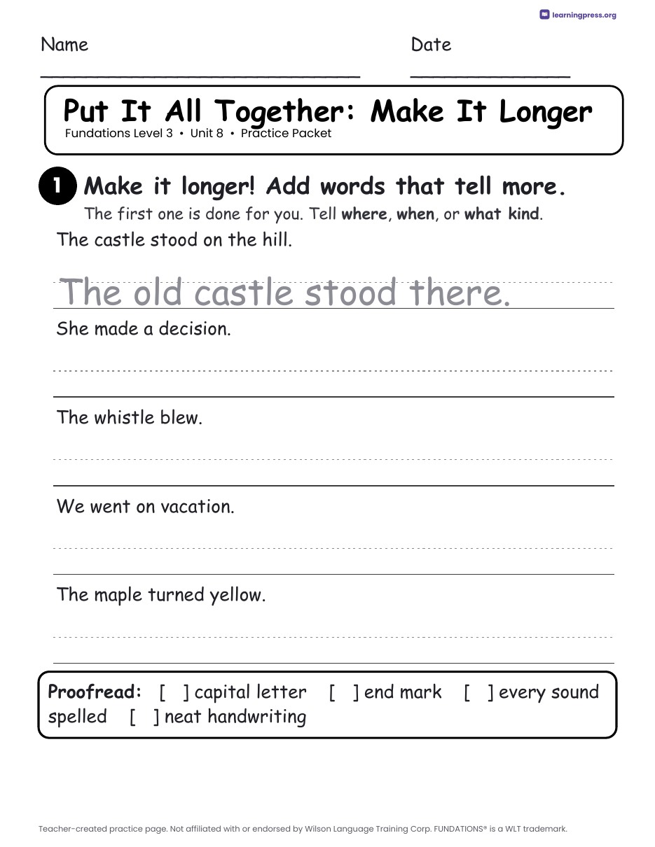 Preview page 4 of Fundations Level 3 Unit 8 Worksheets
