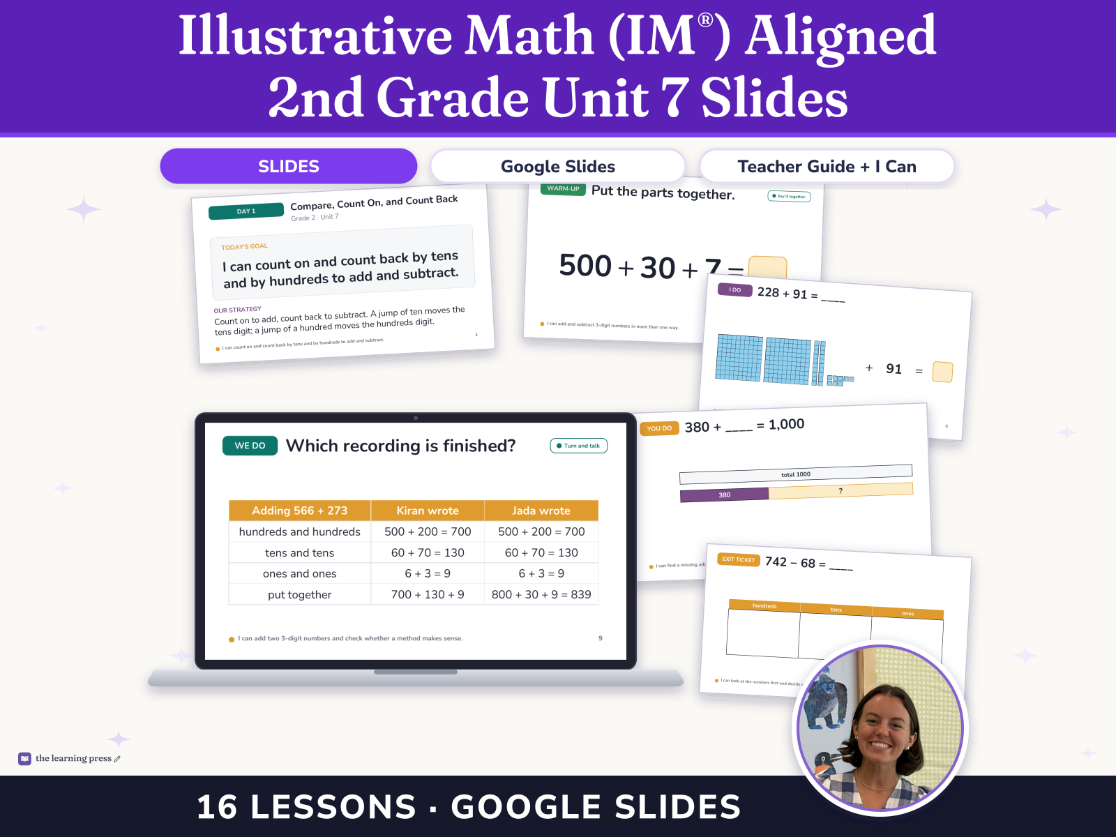 Preview page 1 of Illustrative Math (IM®) Aligned 2nd Grade Unit 7 Slides: Add and Subtract within 1,000