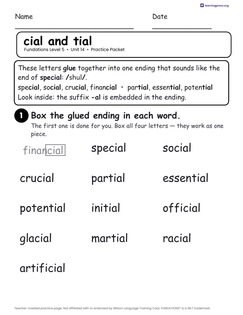 Preview page 1 of Fundations Level 5 Unit 14 Worksheets