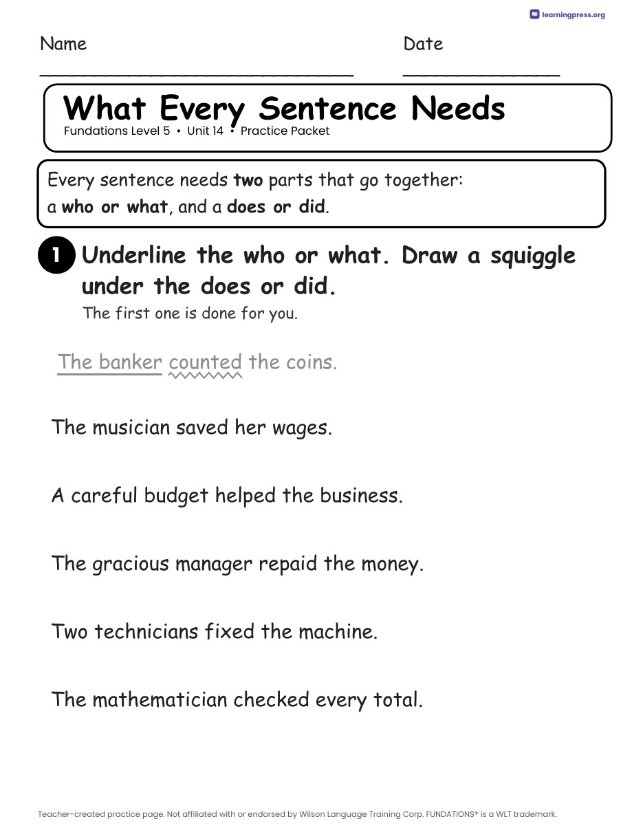 Preview page 3 of Fundations Level 5 Unit 14 Worksheets