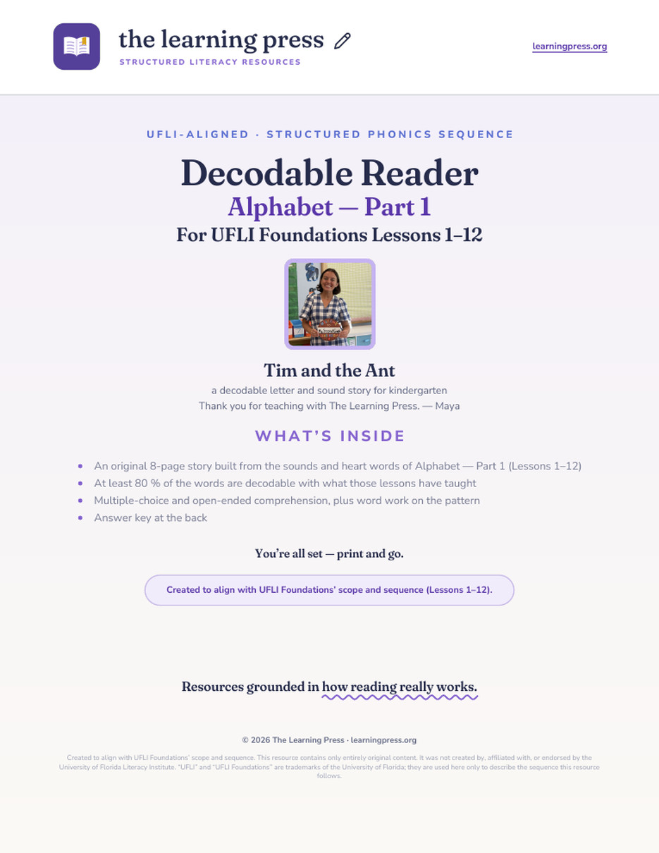 Preview page 1 of UFLI Aligned Decodable Reader · Lessons 1 – 12