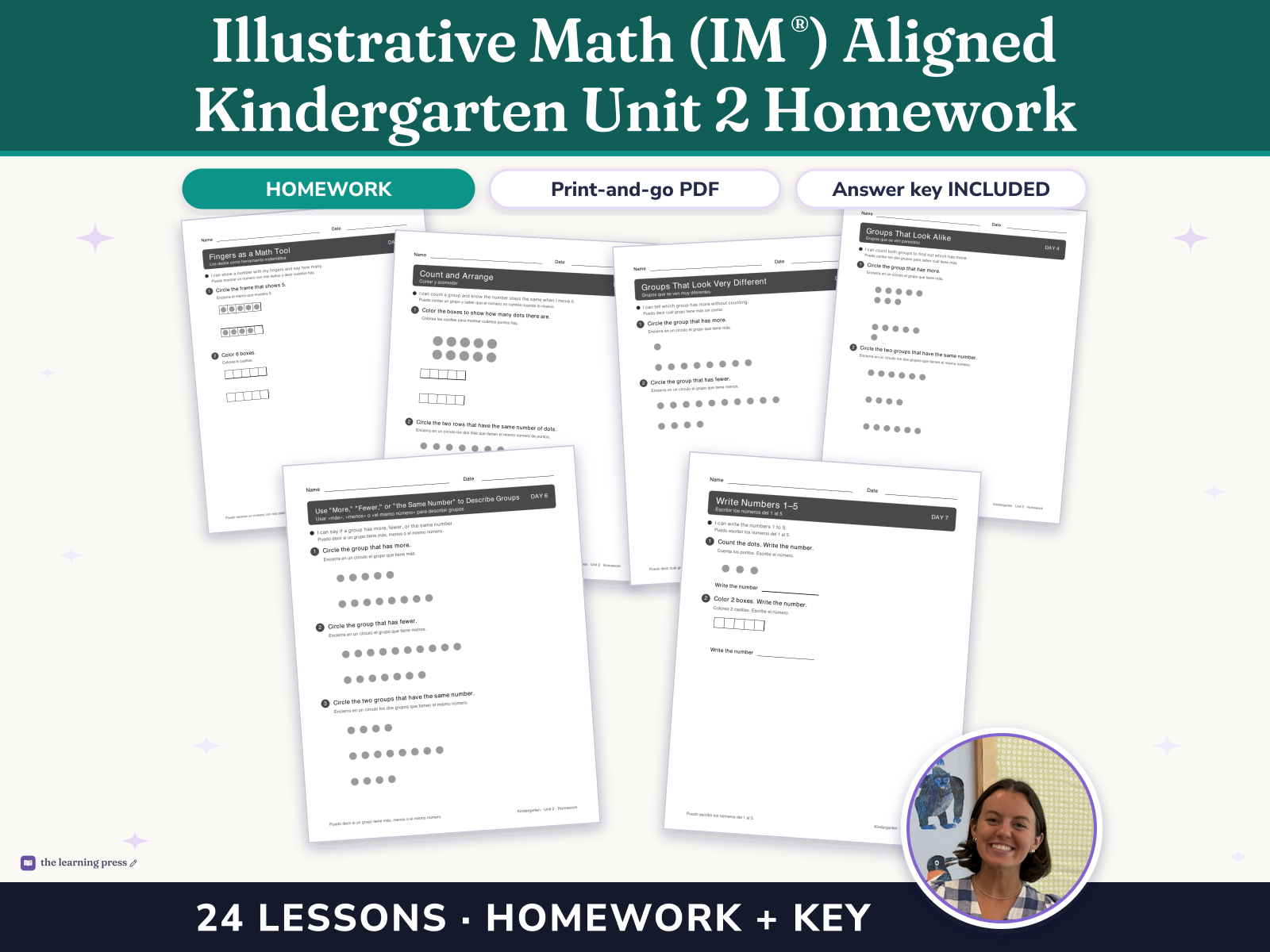 Preview page 1 of Illustrative Math (IM®) Aligned Kindergarten Unit 2 Homework: Numbers 1–10