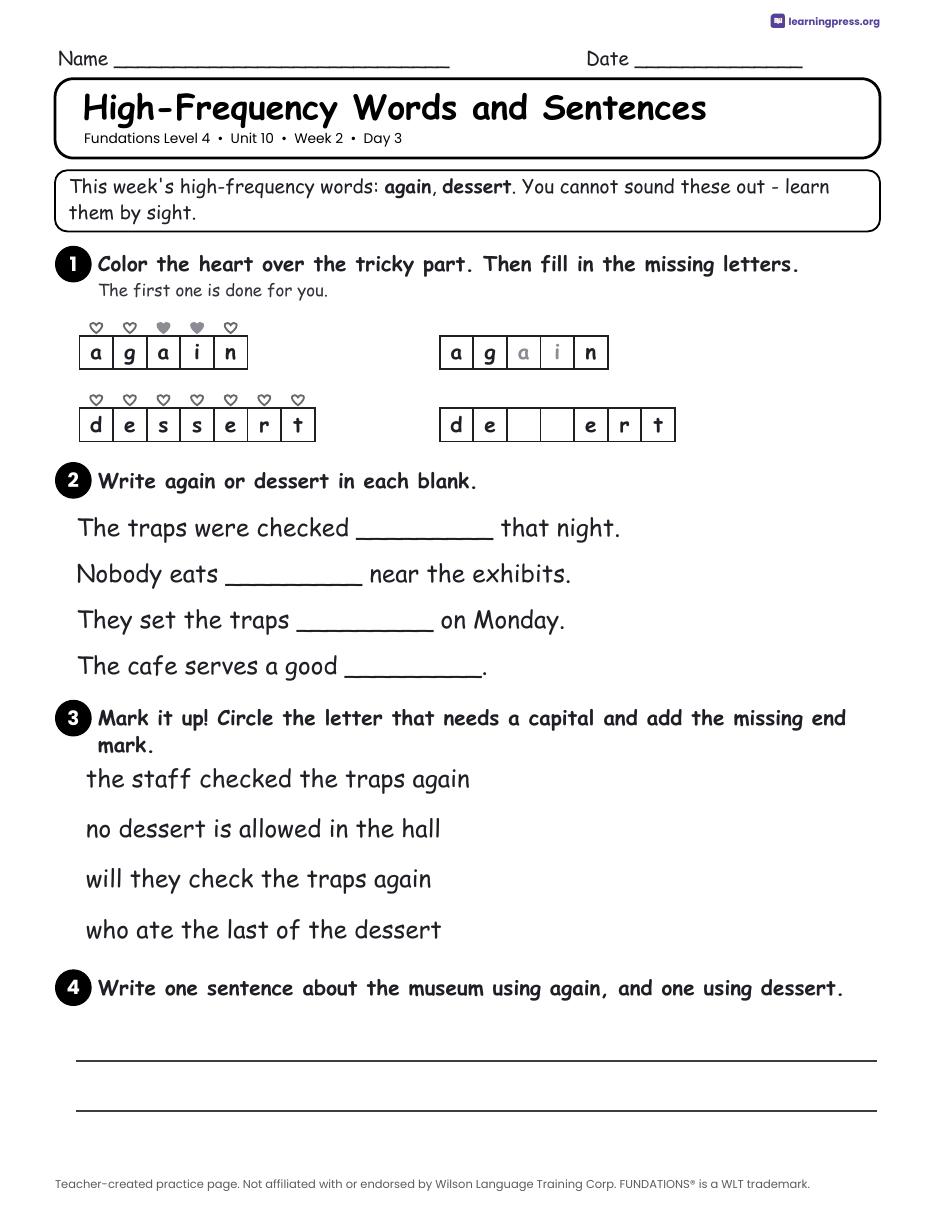 Preview page 4 of Fundations Level 4 Unit 10 Daily Lesson Work Pages