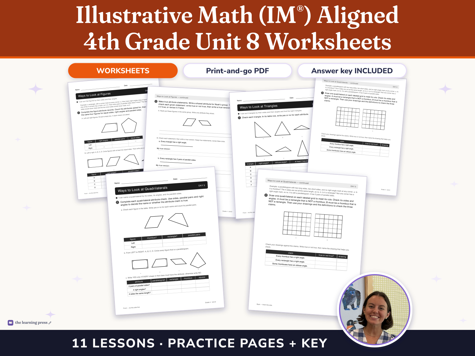 Preview page 1 of Illustrative Math (IM®) Aligned 4th Grade Unit 8 Worksheets: Properties of Two-dimensional Shapes