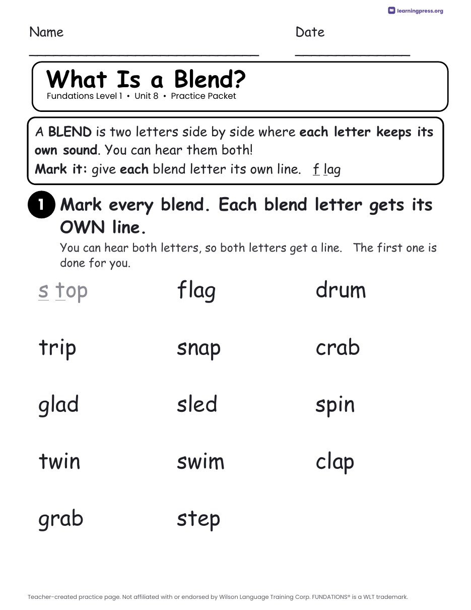 Preview page 1 of Fundations Level 1 Unit 8 Worksheets