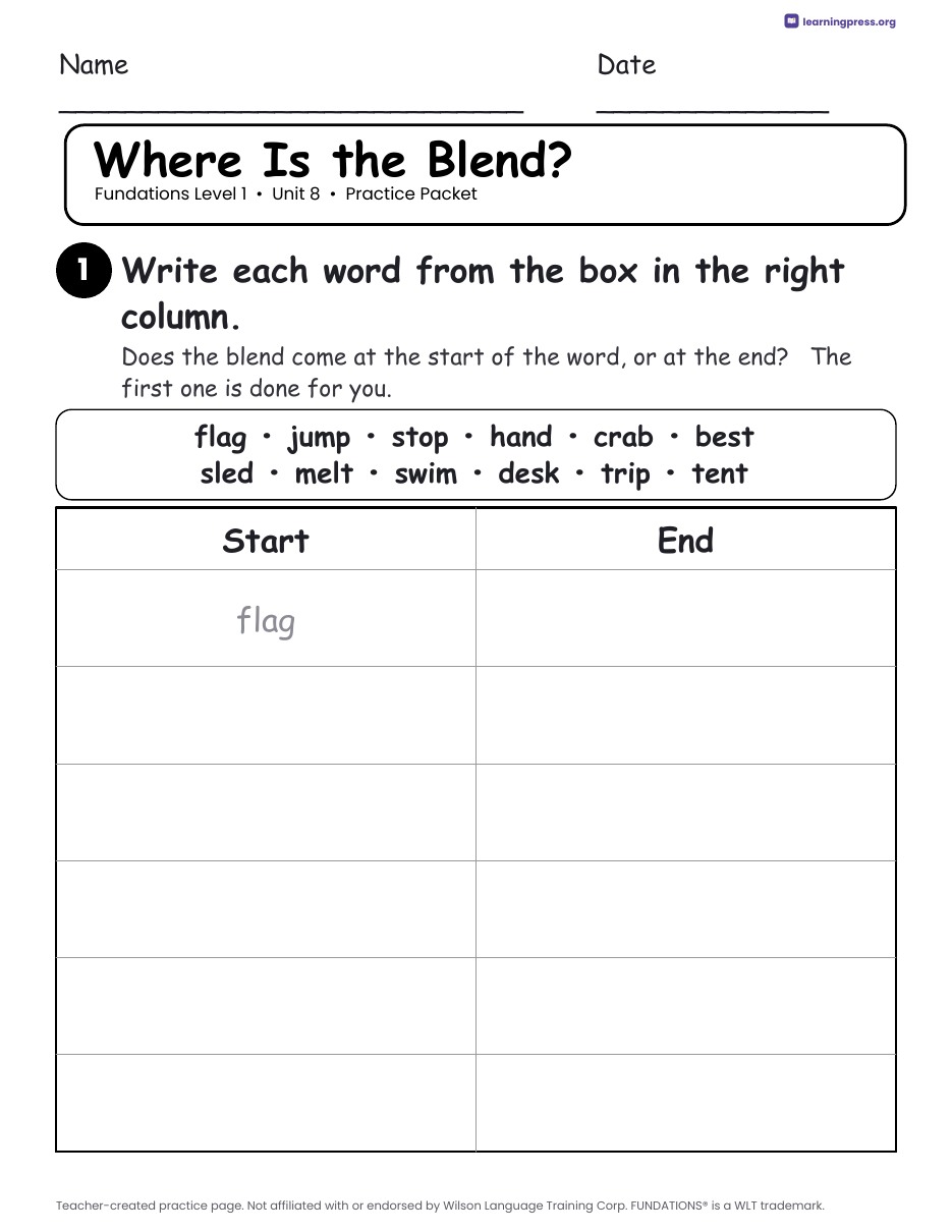 Preview page 2 of Fundations Level 1 Unit 8 Worksheets
