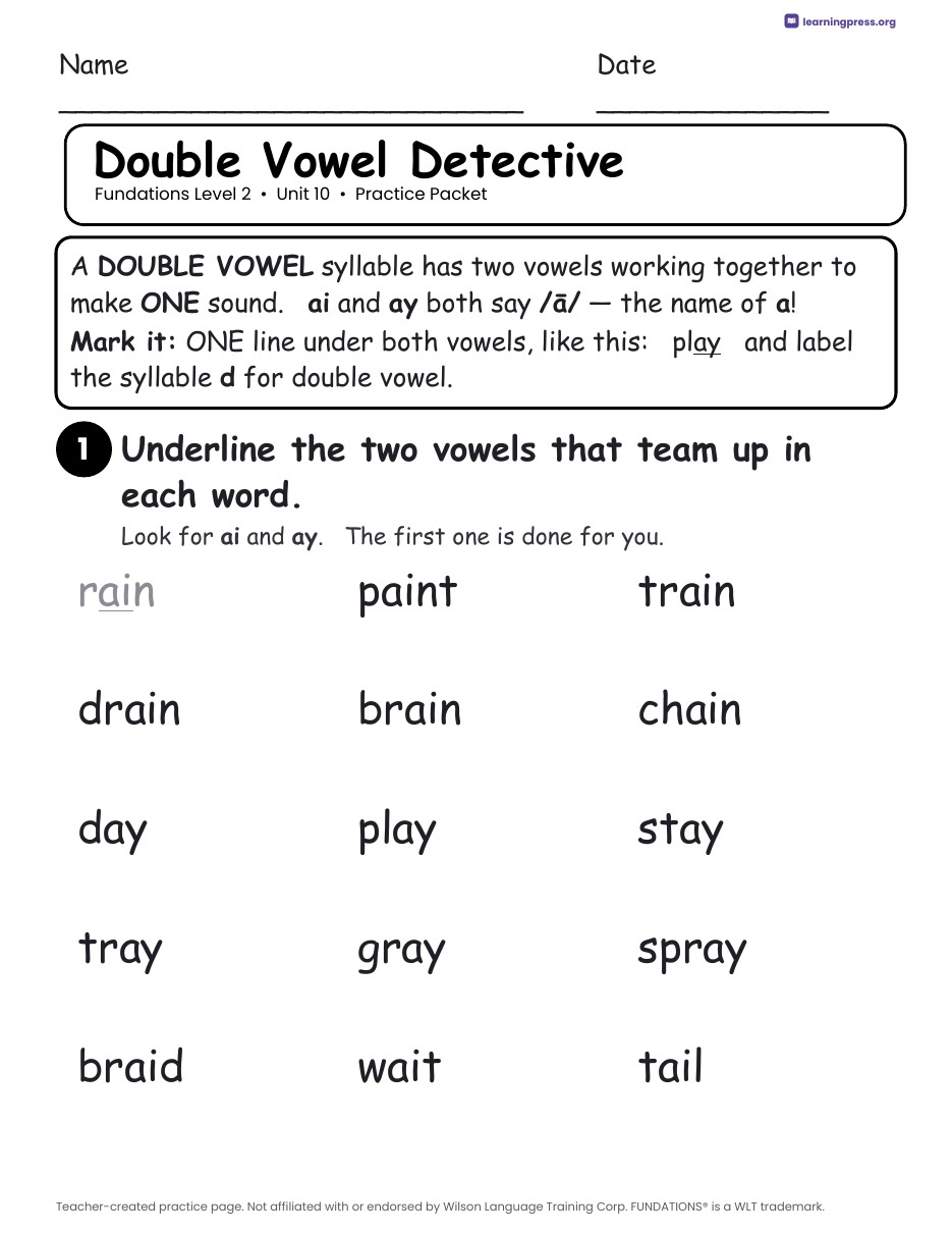 Preview page 1 of Fundations Level 2 Unit 10 Worksheets