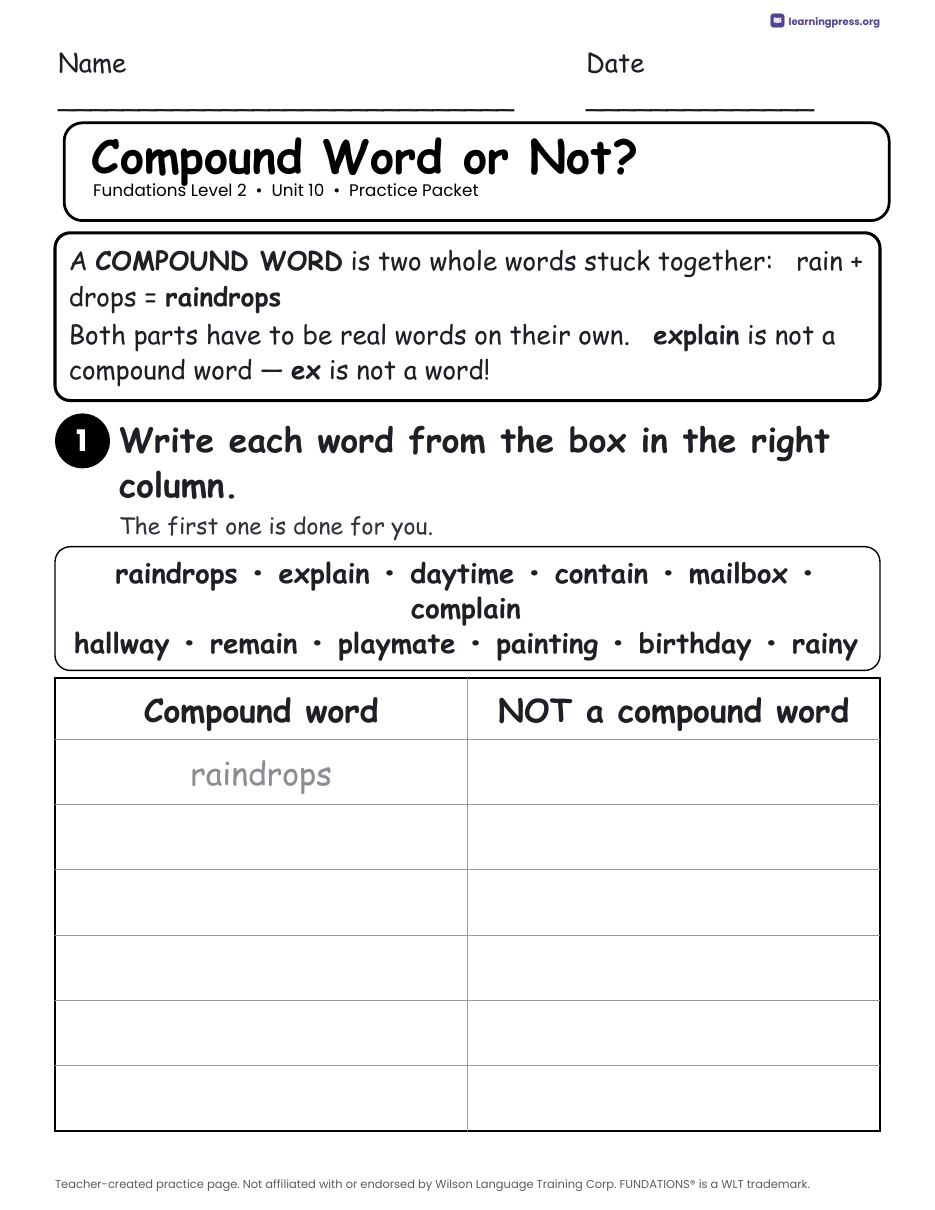 Preview page 2 of Fundations Level 2 Unit 10 Worksheets