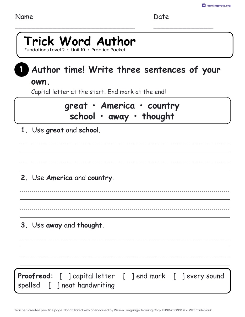 Preview page 3 of Fundations Level 2 Unit 10 Worksheets