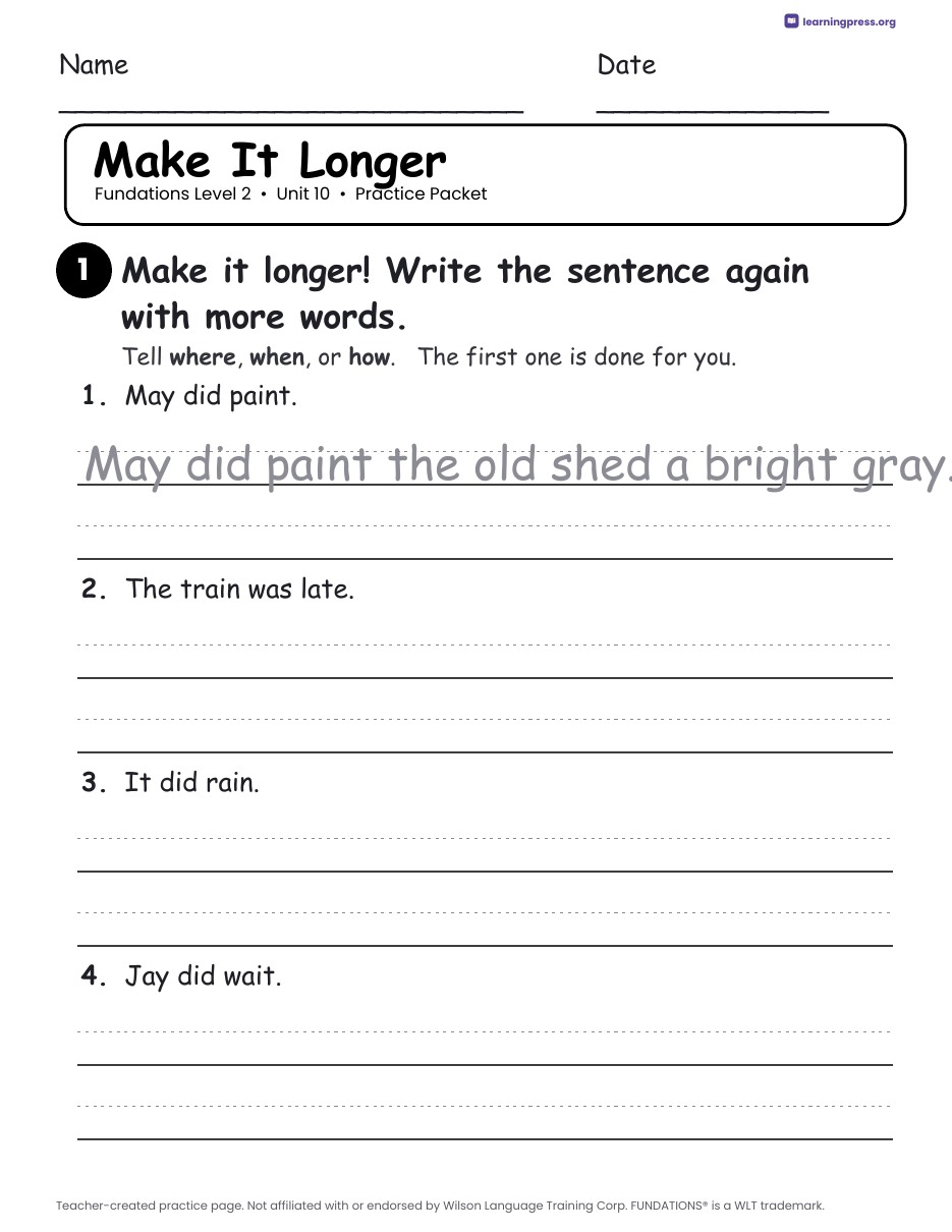 Preview page 4 of Fundations Level 2 Unit 10 Worksheets