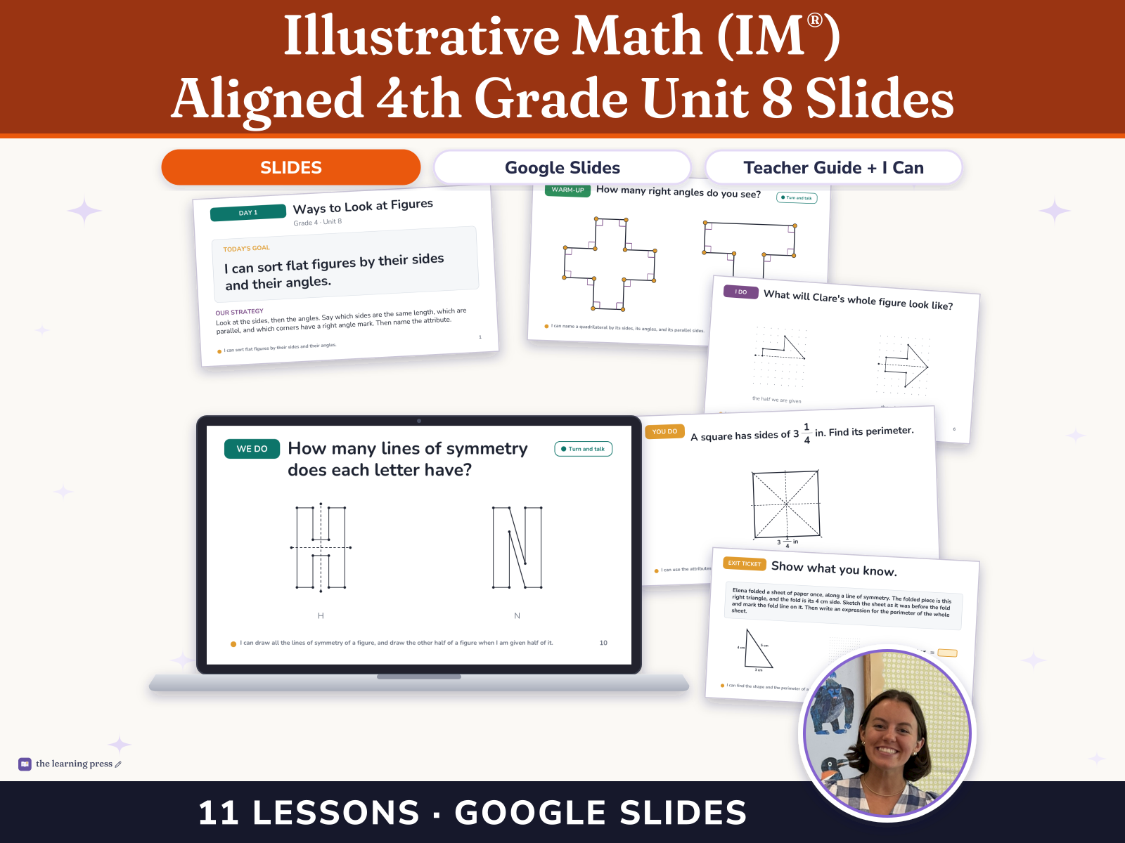 Preview page 1 of Illustrative Math (IM®) Aligned 4th Grade Unit 8 Slides: Properties of Two-dimensional Shapes