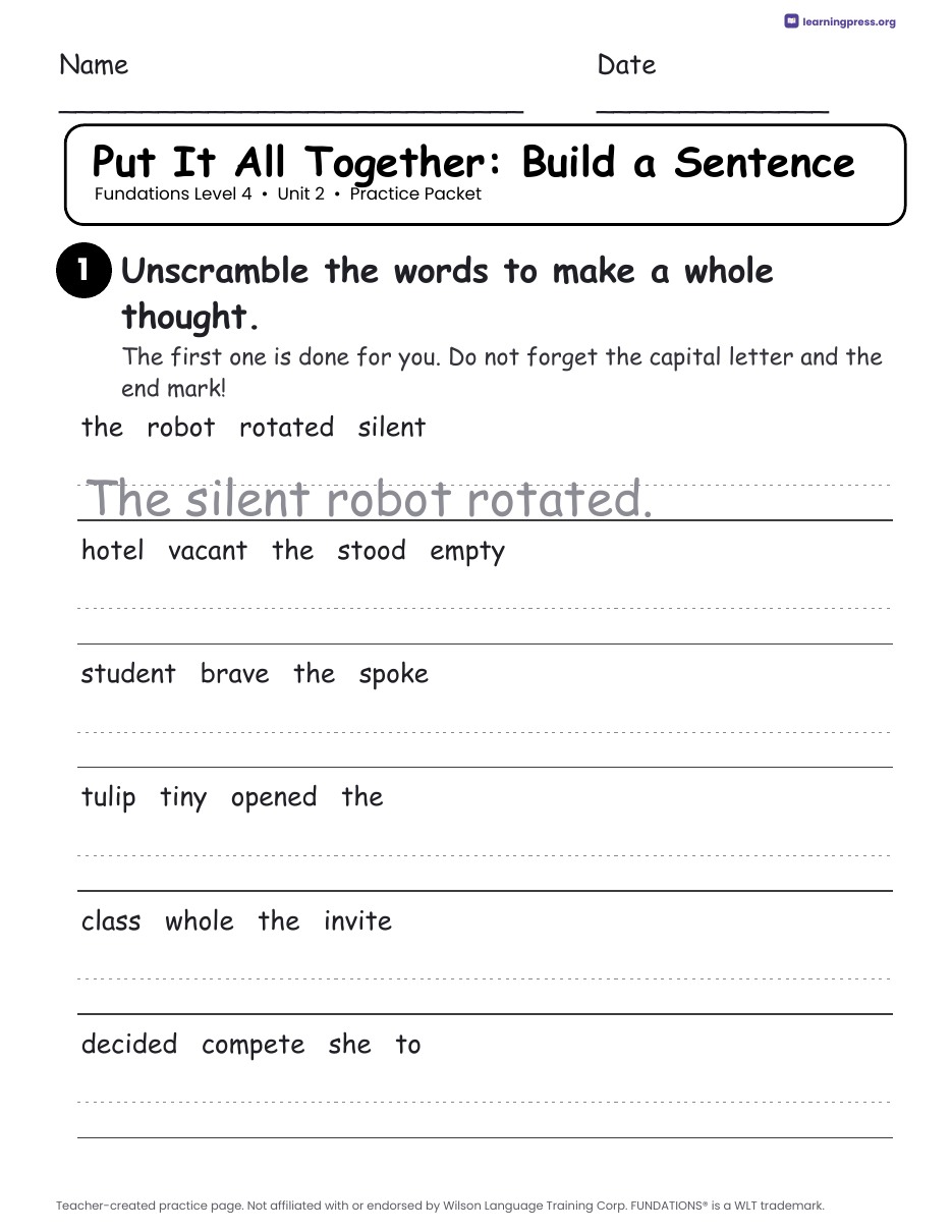Preview page 4 of Fundations Level 4 Unit 2 Worksheets
