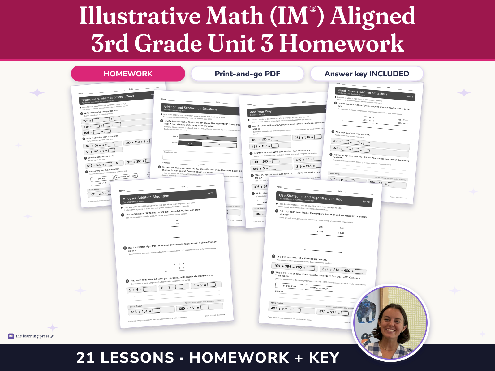 Preview page 1 of Illustrative Math (IM®) Aligned 3rd Grade Unit 3 Homework: Wrapping Up Addition and Subtraction within 1,000